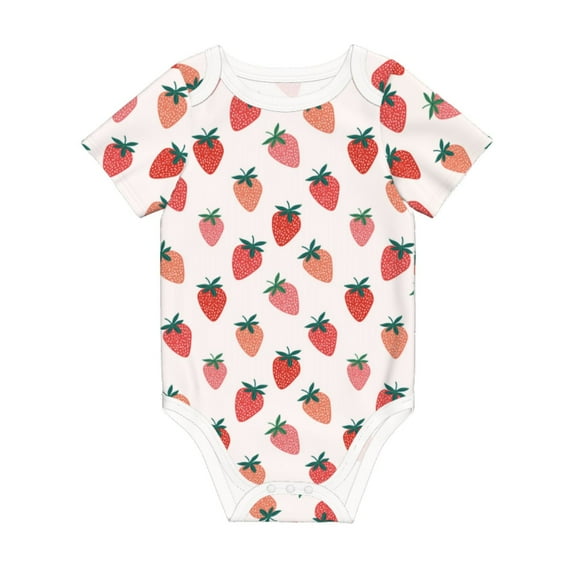 Daiia Hand Drawn Strawberry Printed Unisex-Baby Short Sleeve Onesies Bodysuits Baby Climbing Clothes Soft and Comfortable Romper with Expandable Shoulder Design-3 Months