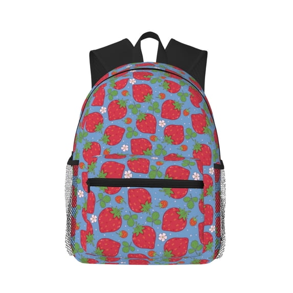 Daiia Hand Drawn Strawberry School Backpack for Men Women, Unisex Large Waterproof Bookbag Schoolbag Casual Daypack for High School/College/Teens/Travel/Work Black