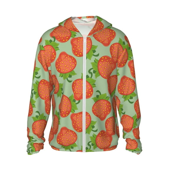 Daiia Hand Drawn Strawberry UPF 50+ Sun Protection Hoodie Jacket Lightweight Long Sleeve Sun Shirt for Women Men with Pocket Hiking Outdoor-Medium