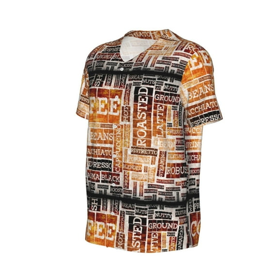 Daiia Hand Drawn Vintage Coffee Mens Baseball Jersey Button Down Shirts Short Sleeve Sports Uniforms-Medium