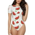 thumbnail image 1 of Daiia Hand Drawn Watermelon print Women's Crew Neck Short Sleeve Bodysuit Fashion Tops Fit Casual Basic Extender Bodysuit-XX-Large, 1 of 9