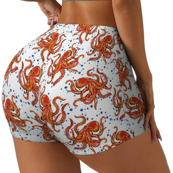 Daiia Hand drawn octopus Pattern Women's Workout Shorts Biker Shorts - High Waisted Workout Spandex Tummy Control Gym Running Yoga Shorts-Medium