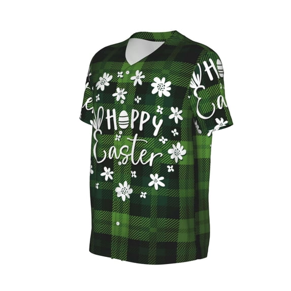 Daiia Happy Easter Mens Baseball Jersey Button Down Shirts Short Sleeve Sports Uniforms-4X-Large