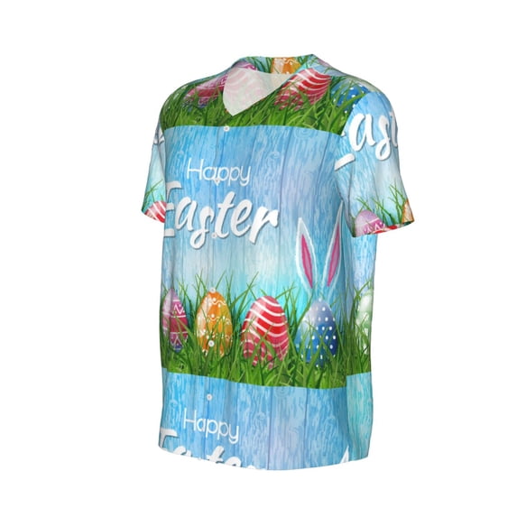 Daiia Happy Easter Mens Baseball Jersey Button Down Shirts Short Sleeve Sports Uniforms-XX-Large