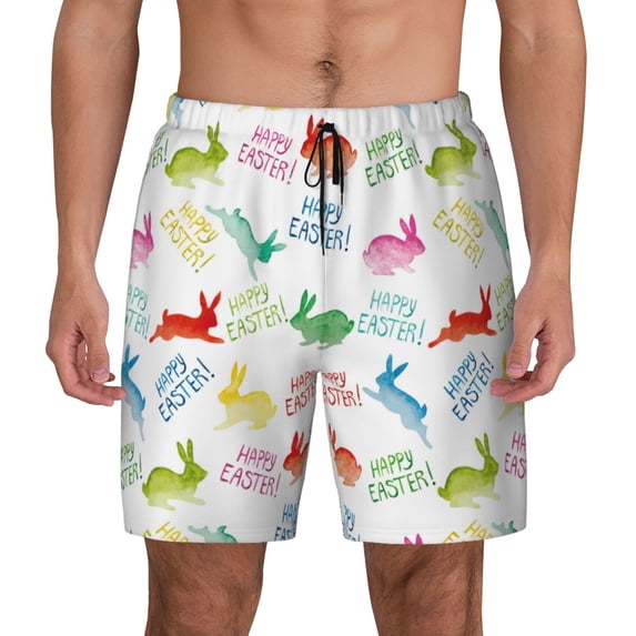 Daiia Happy Easter Rabbit Mens Swim Trunks Swim Shorts Quick Dry Swim Shorts with Mesh Lining Pockets-XX-Large