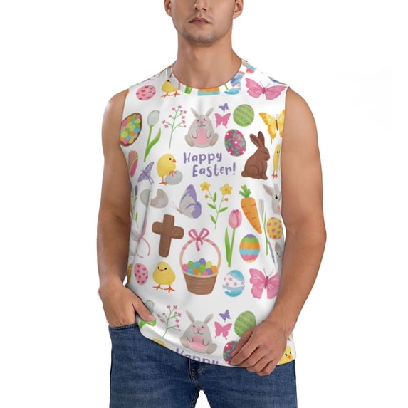 Daiia Happy Easter1 Printed Men's Tank Tops,Casual Soft Sleeveless Gym Muscle Shirts Bodybuilding Tee-X-Large
