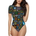 thumbnail image 1 of Daiia Happy Father Day print Women's Crew Neck Short Sleeve Bodysuit Fashion Tops Fit Casual Basic Extender Bodysuit-Small, 1 of 9