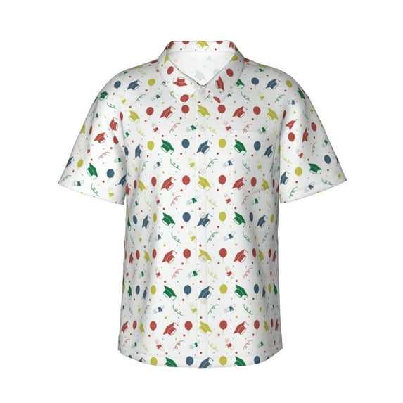 Daiia Happy Graduation Hawaiian Shirt for Men Gentle Cotton Regular Short Sleeve Casual-X-Large
