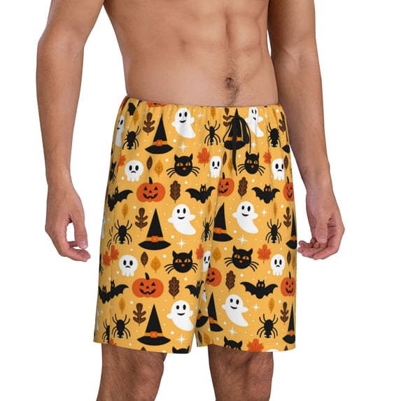 Daiia Happy Halloween Mens Woven Stretch Pajama Short,Short Pajama Pants-Small