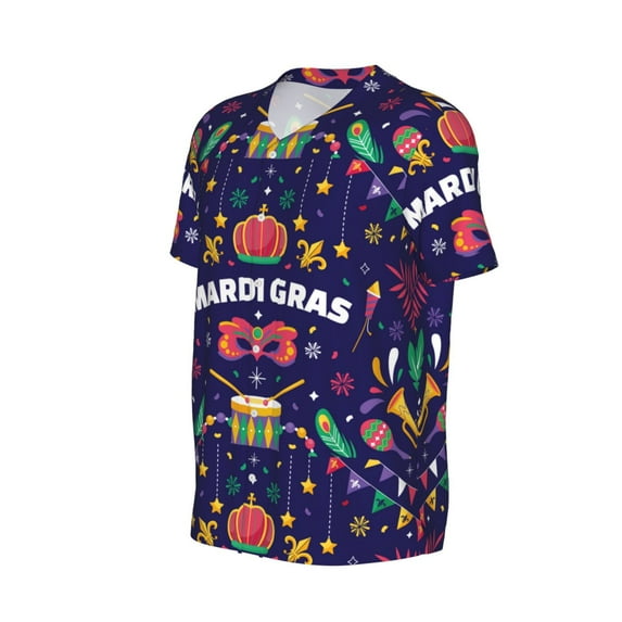 Daiia Happy Mardi Gras Mens Baseball Jersey Button Down Shirts Short Sleeve Sports Uniforms-3X-Large