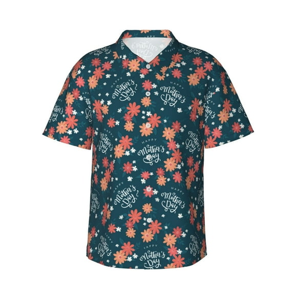 Daiia Happy Mother's Day Hawaiian Shirt for Men Gentle Cotton Regular Short Sleeve Casual-X-Large