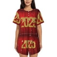 Daiia Happy New Year 2025 F Pattern Womens Pajama Sets Short Sleeve Pajamas for Women Sets Soft