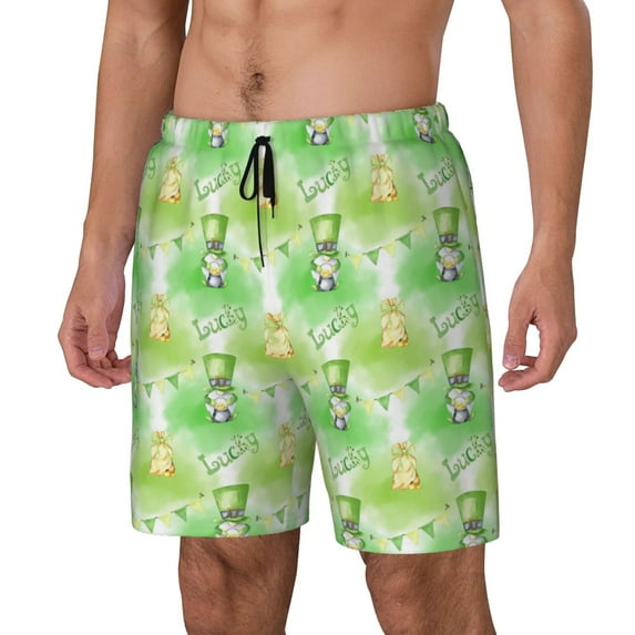 Daiia Happy St. Patrick's Day Pattern Mens Swim Trunks Swim Shorts Quick Dry Swim Shorts with Mesh Lining Pockets-Medium