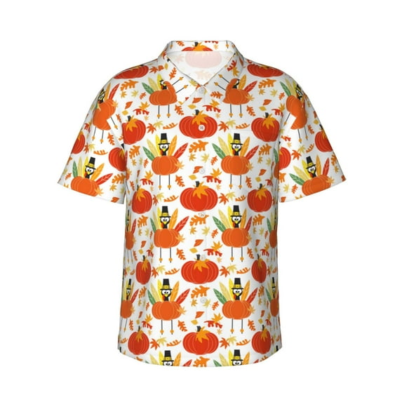 Daiia Happy Thanksgiving Day1 Hawaiian Shirt for Men Gentle Cotton Regular Short Sleeve Casual-Large
