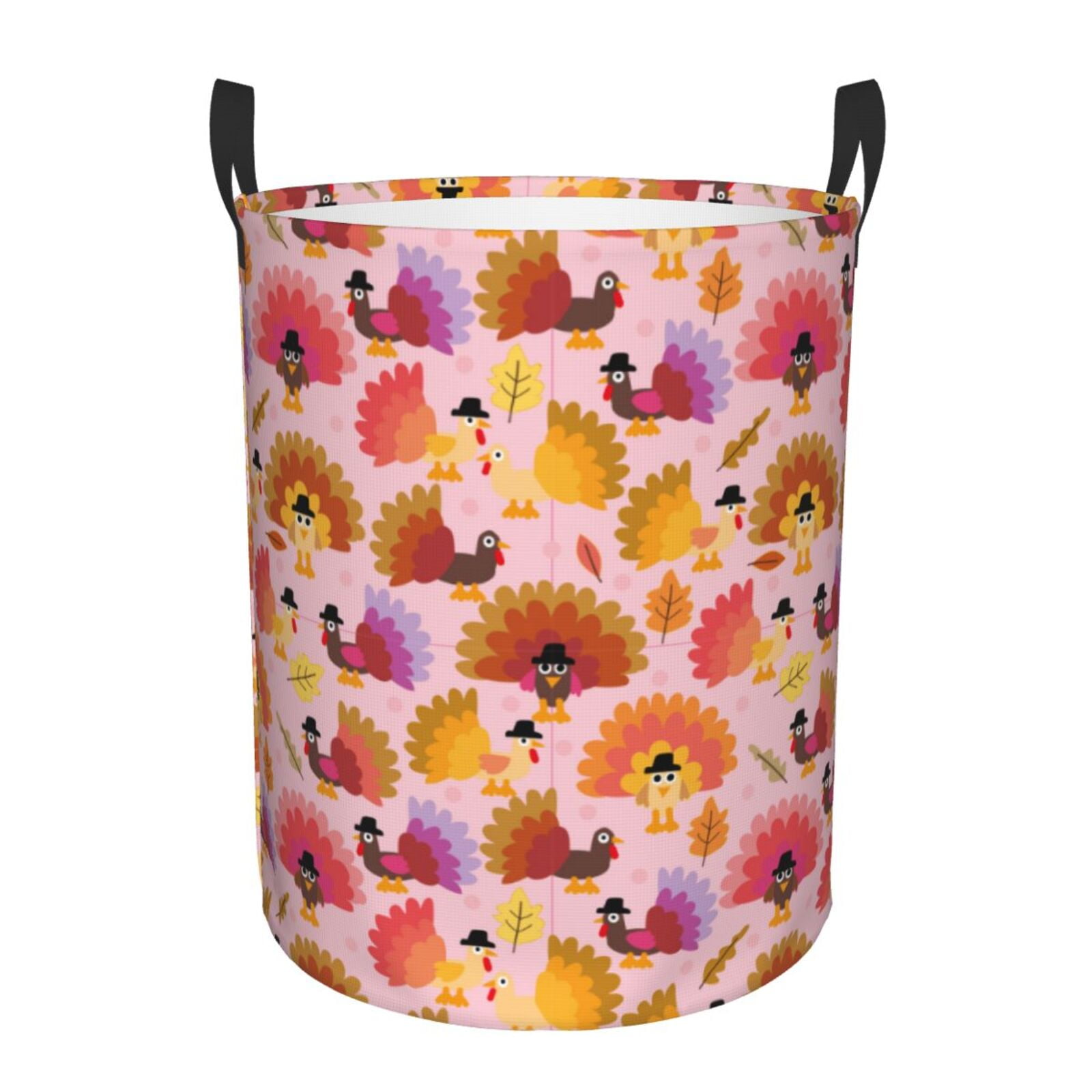 Daiia Happy Thanksgiving Turkey Round Laundry Basket with Handles