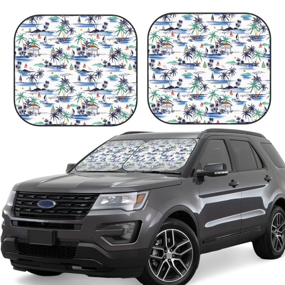 Daiia Hawaii Palms 2PCS Car Windshield Sun Shade, Foldable Sun Shield for Car Front Window, Auto Sun Blocker Visor Protector Universal for Truck SUV Pickup-Small