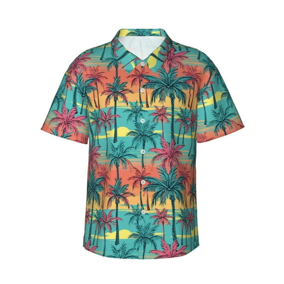Daiia Hawaii Palms Hawaiian Shirt for Men Gentle Cotton Regular Short Sleeve Casual-Large