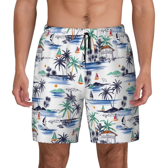 Daiia Hawaii Palms Mens Swim Trunks Swim Shorts Quick Dry Swim Shorts with Mesh Lining Pockets-Small