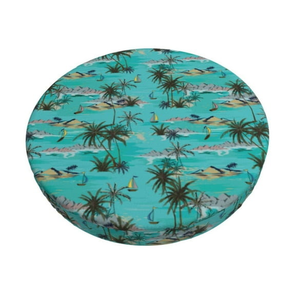 Daiia Hawaii Palms Stool Covers Round,Round Bar Stool Covers Waterproof Bar Chair Covers Washable Stool Cushion Slipcover for 12-14 Inch Chair-13 inch