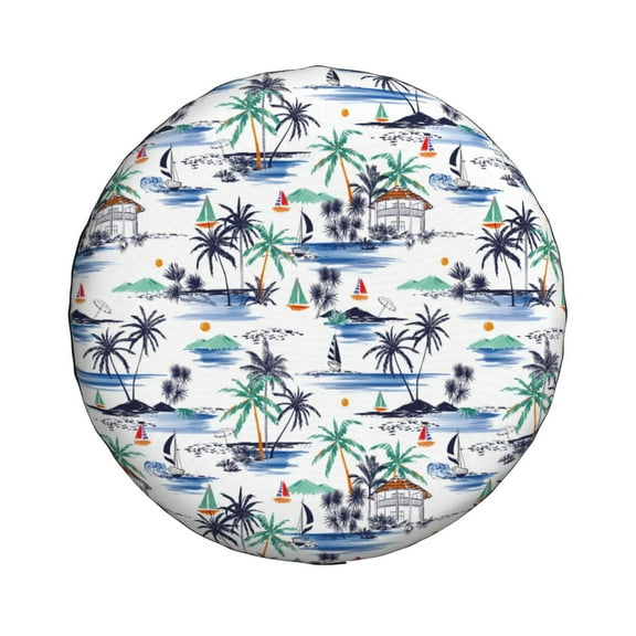 Daiia Hawaii Palms Tire Covers , Travel Trailer Camper Truck SUV Motorhome Waterproof Wheel Cover, Sun Rain Snow Protector-14 inch