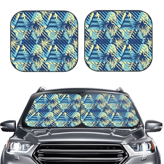 Daiia Hawaiian Style 2PCS Car Windshield Sun Shade, Foldable Sun Shield for Car Front Window, Auto Sun Blocker Visor Protector Universal for Truck SUV Pickup-Small