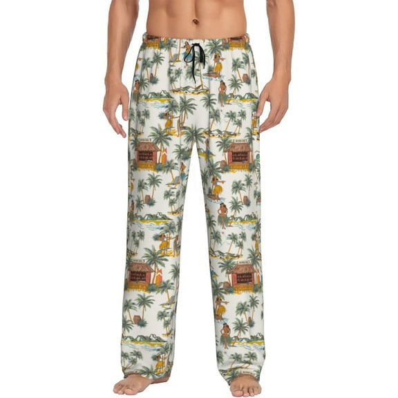 Daiia Hawaiian Style Men's Sleep Pant with Pockets and Drawstring,Pajama Pants-Small