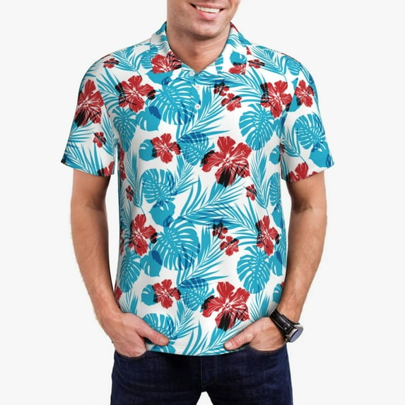 Daiia Hawaiian Style Pattern Men’s Polo Shirts,Solid Deck Shirt,Classic Fit, Breathable Cotton Polo for Casual and Sport Wear-XX-Large