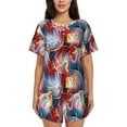 thumbnail image 1 of Daiia Hawaiian Style Pattern Womens Pajama Sets Short Sleeve Pajamas for Women Sets Soft Lounge Sets Casual Round Neck Sleepwear PJS-Medium, 1 of 7