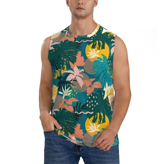 Daiia Hawaiian Style Printed Men's Tank Tops,Casual Soft Sleeveless Gym Muscle Shirts Bodybuilding Tee-XX-Large