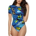 thumbnail image 1 of Daiia Hawaiian Style print Women's Crew Neck Short Sleeve Bodysuit Fashion Tops Fit Casual Basic Extender Bodysuit-Small, 1 of 9