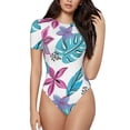 thumbnail image 1 of Daiia Hawaiian Style print Women's Crew Neck Short Sleeve Bodysuit Fashion Tops Fit Casual Basic Extender Bodysuit-Small, 1 of 9