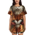 thumbnail image 1 of Daiia Haystack Meditating Cat Pattern Womens Pajama Sets Short Sleeve Pajamas for Women Sets Soft Lounge Sets Casual Round Neck Sleepwear PJS-X-Large, 1 of 7