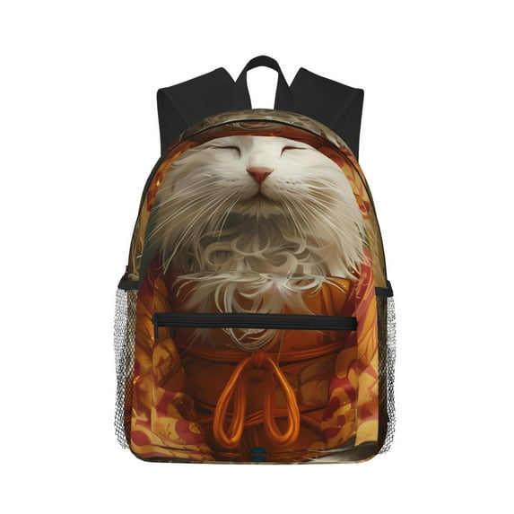 Daiia Haystack Meditating Cat School Backpack for Men Women, Unisex Large Waterproof Bookbag Schoolbag Casual Daypack for High School/College/Teens/Travel/Work Black