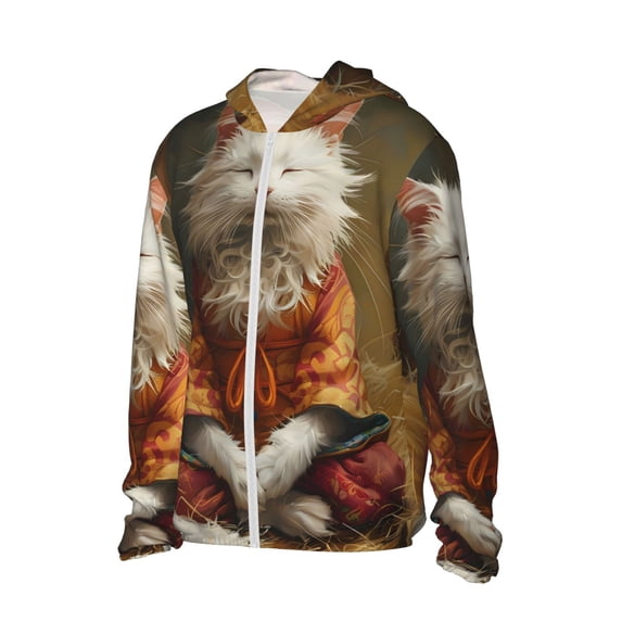 Daiia Haystack Meditating Cat UPF 50+ Sun Protection Hoodie Jacket Lightweight Long Sleeve Sun Shirt for Women Men with Pocket Hiking Outdoor-3X-Large