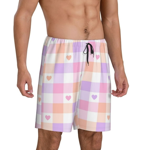 Daiia Heart Buffalo Plaid Mens Woven Stretch Pajama Short,Short Pajama Pants-Medium