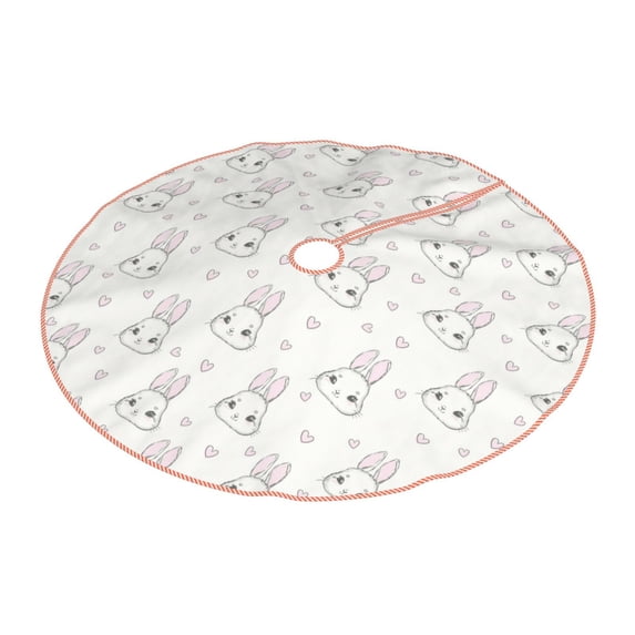 Daiia Heart Rabbit Drawing Merry Christmas Tree Skirt , Xmas Large Lace-up Tree Skirt, Santa Snowflakes Rustic Home Decorations New Year Party Farmhouse Decor-36"
