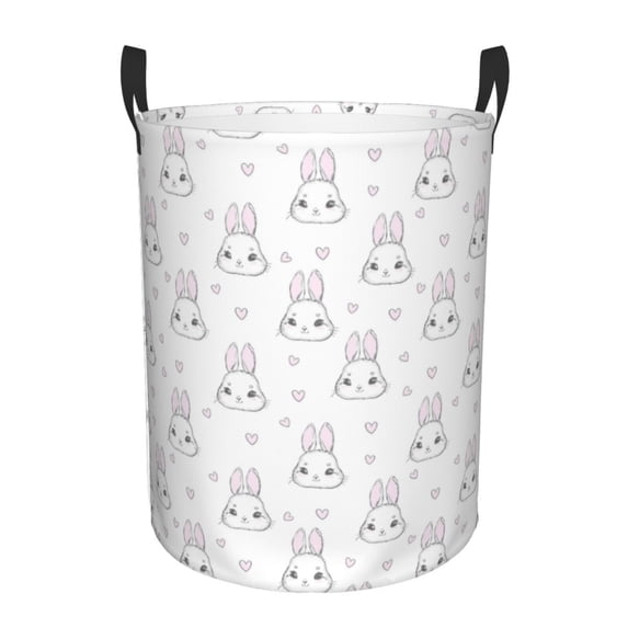 Daiia Heart Rabbit Round Laundry Basket with Handles Thickened Waterproof Circular hamper,Dirty Clothes Storage Basket for Bedroom,Bathroom,College Dorm-