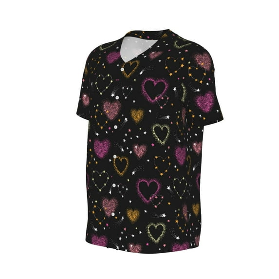Daiia Heart and Stars Mens Baseball Jersey Button Down Shirts Short Sleeve Sports Uniforms-3X-Large