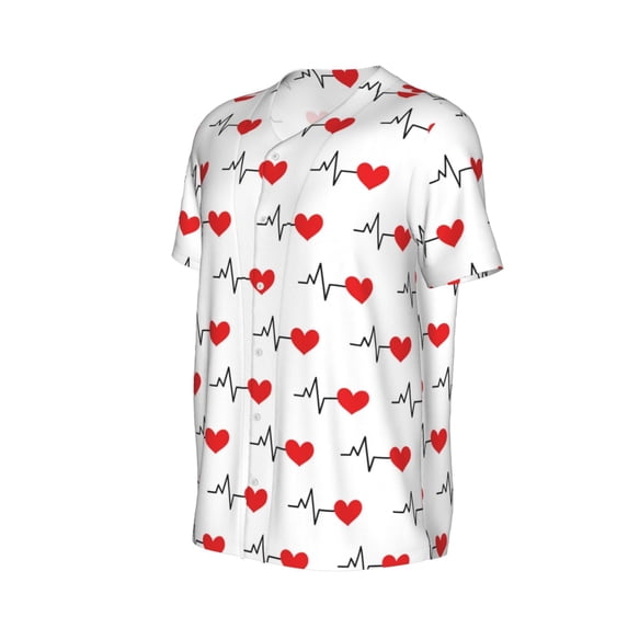 Daiia Heartbeat Symbol Mens Baseball Jersey Button Down Shirts Short Sleeve Sports Uniforms-3X-Large