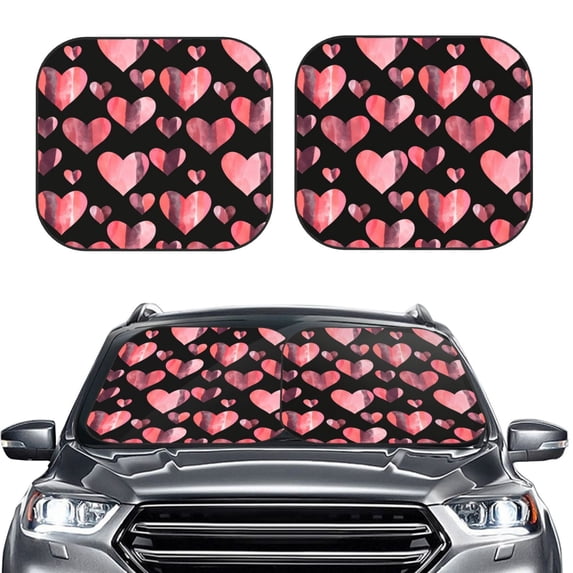 Daiia Hearts 2PCS Car Windshield Sun Shade, Foldable Sun Shield for Car Front Window, Auto Sun Blocker Visor Protector Universal for Truck SUV Pickup-Medium