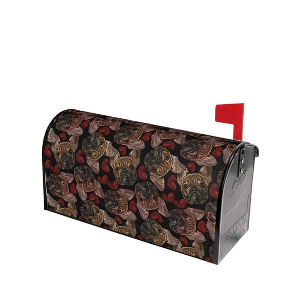 Daiia Hearts and French Bulldog Mailbox Cover , Magnetic Welcome Mailbox Wraps Post Letter Box Cover for Garden Yard Home Decor-21x18 in