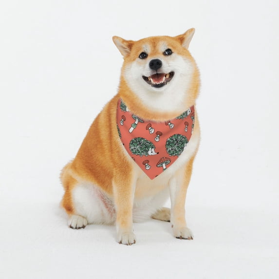 Daiia Hedgehog Mushroom Print Pet Scarf, Adjustable Pet Bandana, Reflective Dog Bandana with Buckle, Durable Pet Accessory Fashionable Pet Neckwear-Large