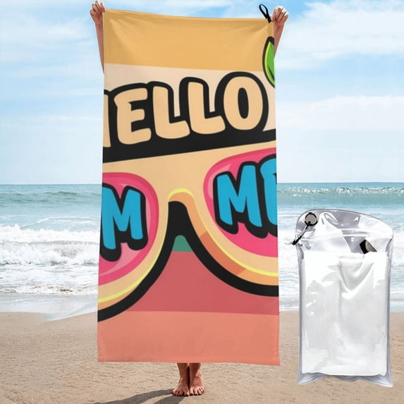 Daiia Hello Summer Pattern Quick Dry Towel, Super Absorbent Travel Towel with Hanging Loop & Carabiner, Lightweight Compact Fast-Drying Microfiber Towel-31.5"x63"