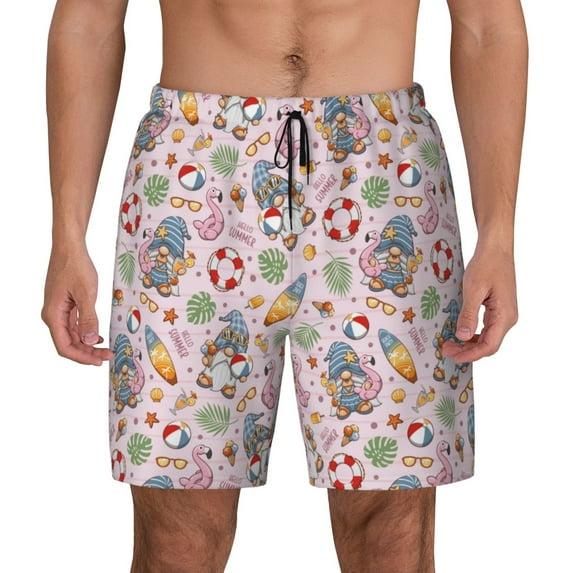 Daiia Hello Summer With Gnome Mens Swim Trunks Swim Shorts Quick Dry Swim Shorts with Mesh Lining Pockets-XX-Large