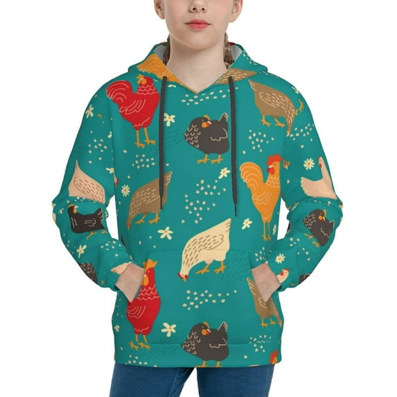 Daiia Hens And Rooster for Boys Fashion Hoodies & Sweatshirts with Kangaroo Pocket,Hooded Sweatshirt for Kid, Breathable& Moisture Wicking-Medium