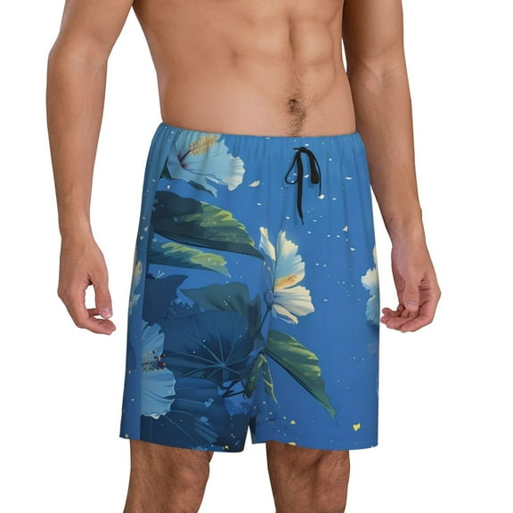 Daiia Hibiscus Flowers Calm Water Mens Woven Stretch Pajama Short,Short Pajama Pants-Medium