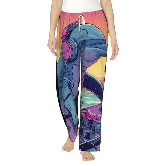 Daiia Hip-Hop DJ Dolphin Women's Sleep Pant with Pockets and Drawstring,Pajama Pants-Small