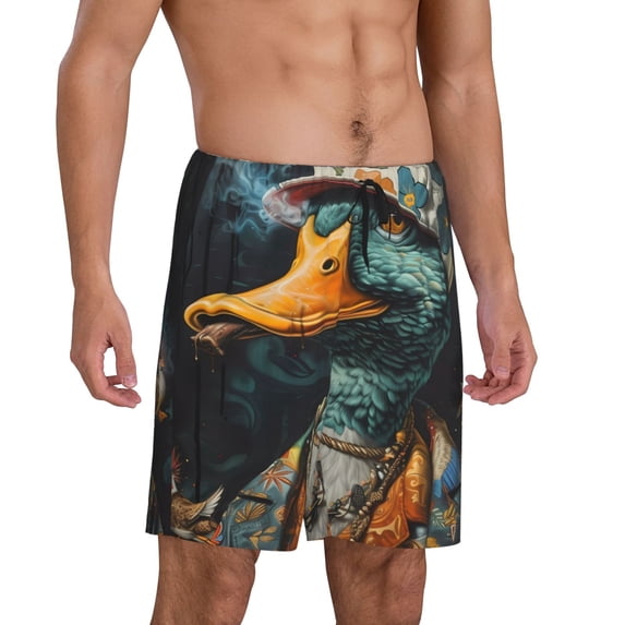 Daiia Hip-Hop Duck Mens Woven Stretch Pajama Short,Short Pajama Pants-XX-Large