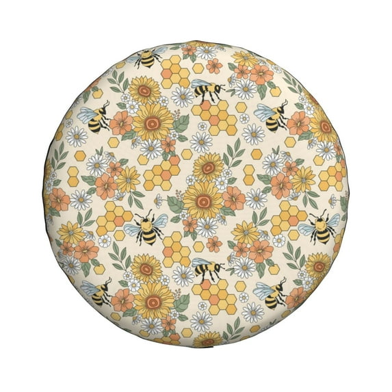 Daiia Hippie Bee Honeycomb Tire Covers , Travel Trailer Camper Truck SUV Motorhome Waterproof Wheel Cover, Sun Rain Snow Protector-17 inch
