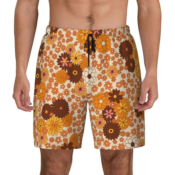Daiia Hippie Ditsy Floral Mens Swim Trunks Swim Shorts Quick Dry Swim Shorts with Mesh Lining Pockets-XX-Large